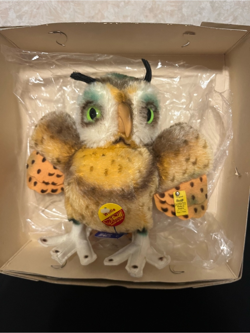 White Stag Plush Owl Figurine - Multicolor Fur Accent